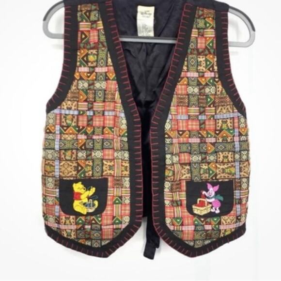 The Disney Store Women Size Large Vest Vintage 90s Open Front Satin Pooh Piglet - Picture 1 of 15